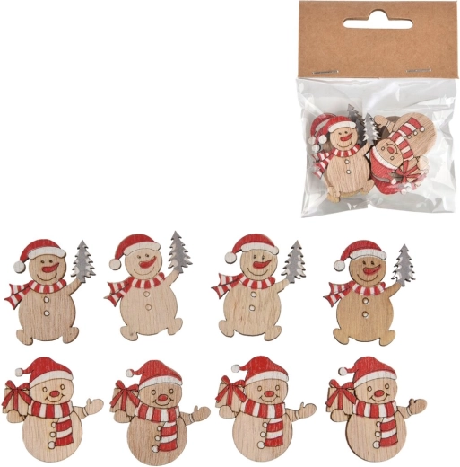 Omuleți de zăpadă din lemn bej – set 8 buc., 3,5 cm