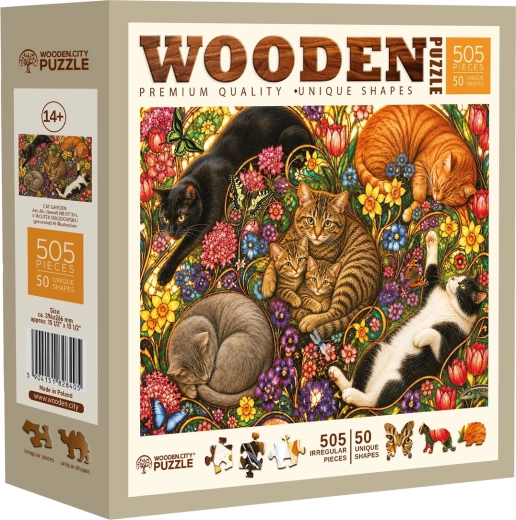 WOODEN CITY puzzle din lemn Grădina pisicilor, 505 piese