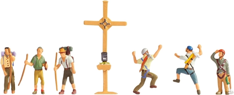 Noch set de figurine turiști de munte și cruce (H0)