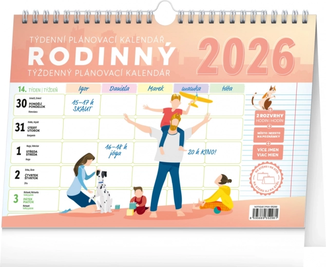 Notique calendar de planificare săptămânal pentru familie cu cârlig 2026