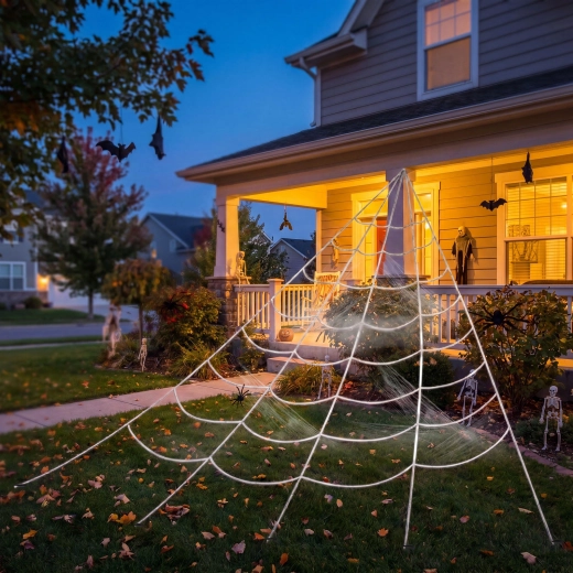 Pânză de păianjen de Halloween din chenilă albă, 5 × 4,8 m, cu țăruși de fixare