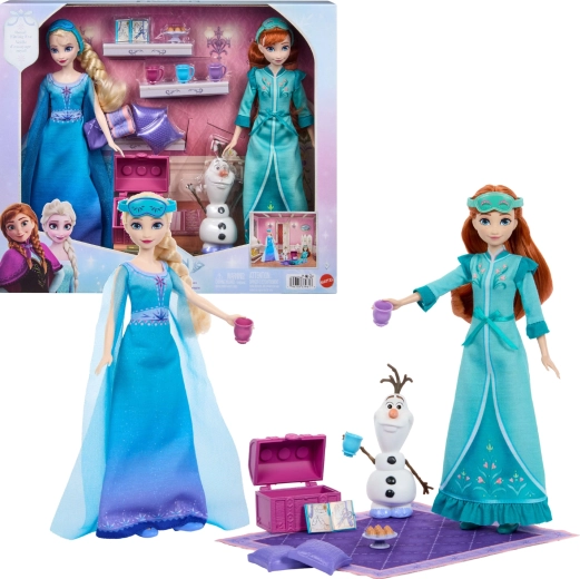 Mattel Disney Frozen Petrecere în pijamale – set de păpuși Anna și Elsa cu Olaf și accesorii
