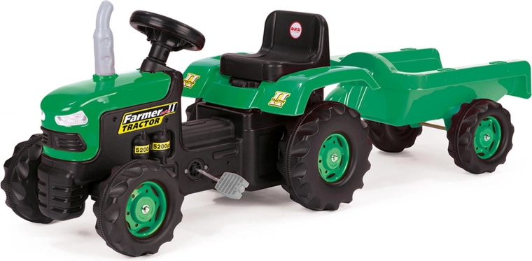 Tractor cu pedale pentru copii, cu remorcă, verde