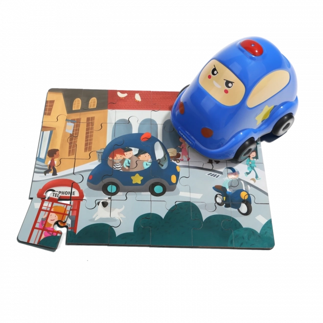 TOP BRIGHT puzzle din lemn cu jucărie – mașină de poliție, 24 de piese