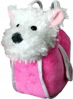 Cățeluș de pluș West Highland White Terrier în geantă roz