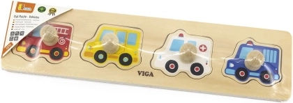Puzzle din lemn cu vehicule de intervenție, cu mânere