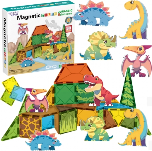 Set magnetic de construcție 7,5 cm dinozauri 30 piese WOOPIE