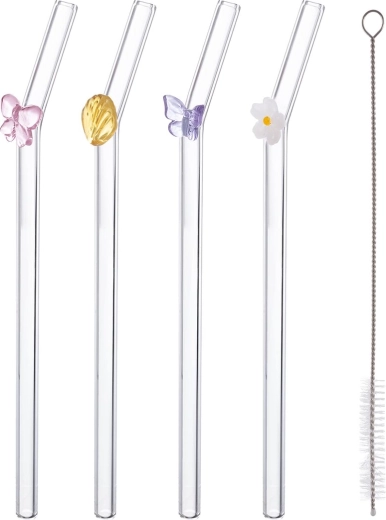JARO set de paie din sticlă borosilicată cu perie de curățare (4 buc)