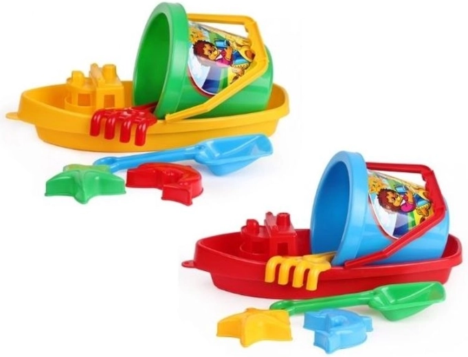TechnoK set pentru nisip – bărcuță, găletușă, lopățică, greblă și forme