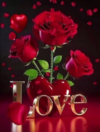 Norimpex pictură cu diamante trandafiri roșii cu inscripția Love 30 × 40 cm