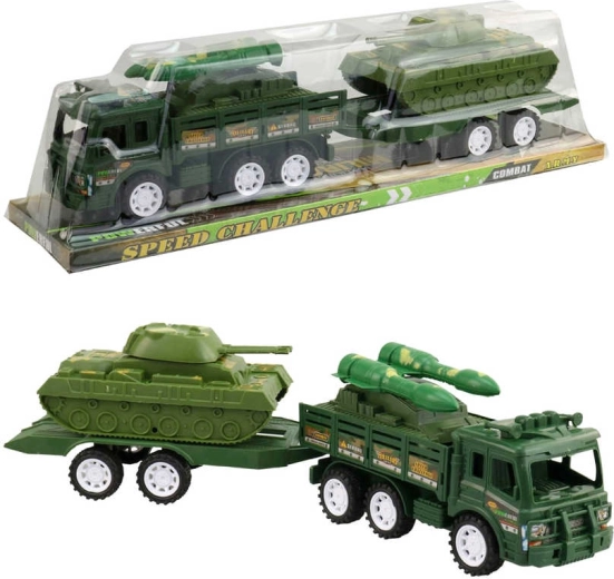 Set militar de tehnică militară cu remorcă și tanc