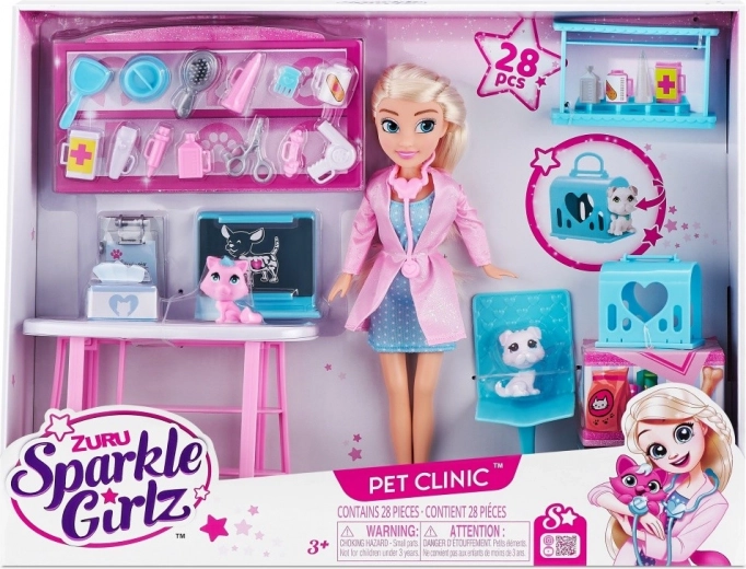 Păpușă SPARKLE GIRLZ clinică veterinară – set mare de joacă