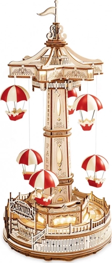 puzzle 3D din lemn cutie muzicală carusel parașută cu iluminare LED