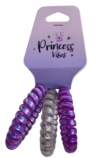 Set Pink de elastice spiralate pentru păr mov și argintiu (3 buc.)