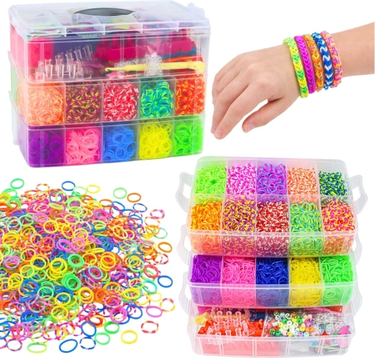 Set creativ de elastice pentru realizarea brățărilor în valiză, 15000 de piese