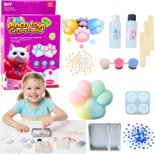 Set creativ DIY pentru realizarea unei lăbuțe de pisică squishy, 28 de piese