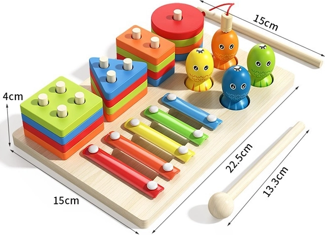 Set din lemn de instrumente muzicale pentru copii, 18 piese