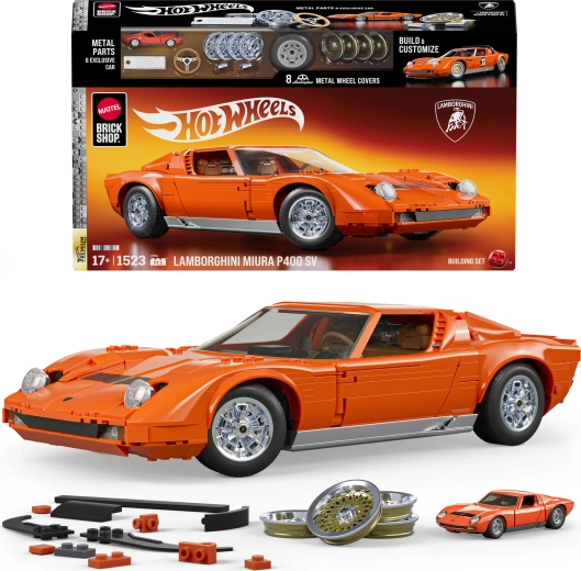 Set de construcție Mattel Brick Shop Hot Wheels Speed Series ’71 Lamborghini Miura P400 SV, 1524 piese
