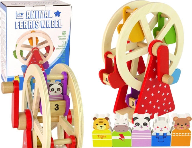 Roată panoramică din lemn, rotativă, cu animăluțe