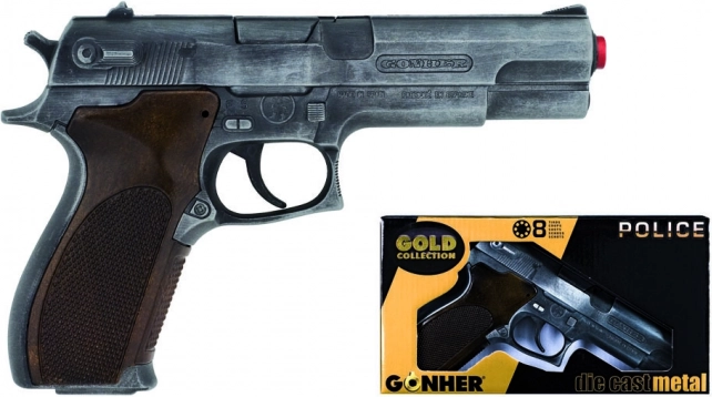 Pistolă de poliție Gold Edition argintie din metal, 8 lovituri