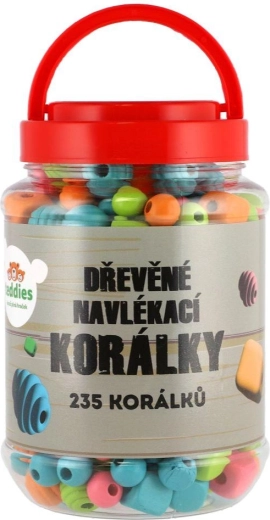 Mărgele din lemn colorate în cutie din plastic, 235 buc.
