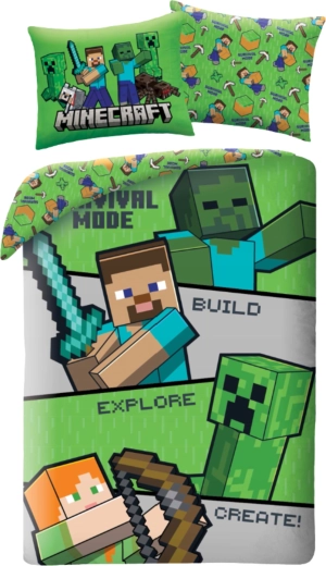 Lenjerie de pat pentru copii Minecraft Survival Mode din microfibră