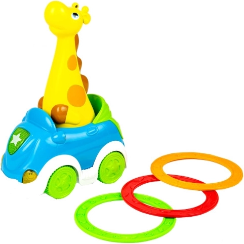 Joc interactiv Girafă – lovește ținta cu mașinuța și inele