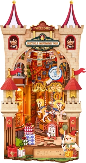 RoboTime Rolife book nook parc de distracții de basm – puzzle 3D din lemn, suport pentru cărți cu LED