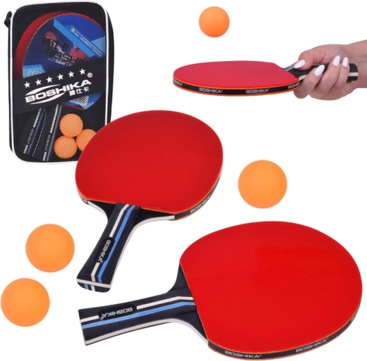 Set de tenis de masă: 2 palete din lemn, 3 mingi și husă
