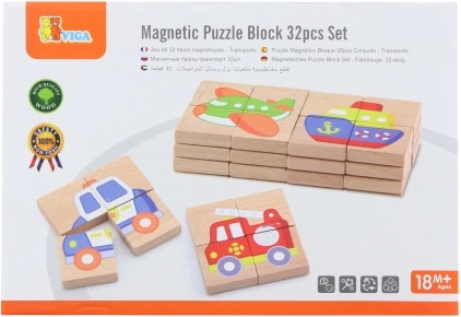 Puzzle Magnetic din Lemn Viga - Mijloace de Transport Certificat FSC
