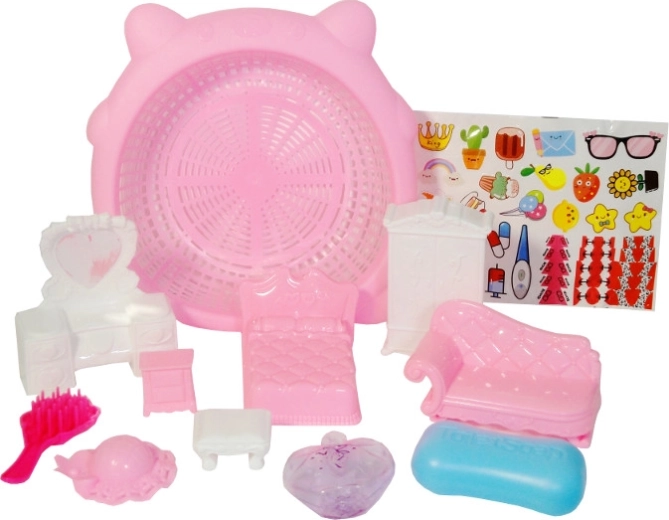 set colorat de mobilier pentru copii cu coș și autocolante