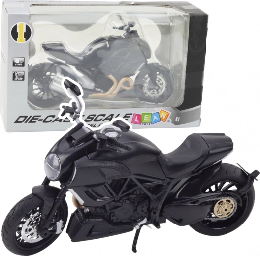 motocicletă sport din metal 1:12 cu lumini și sunete – neagră cu elemente aurii