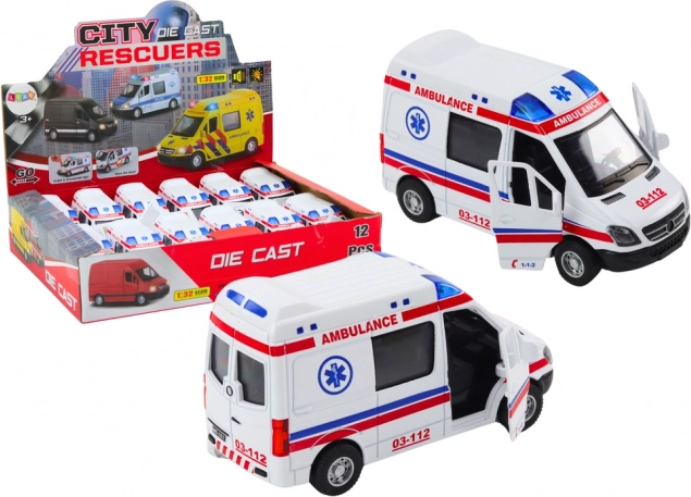 jucărie ambulanță cu uși care se deschid, lumini și sunete 1:32 albă