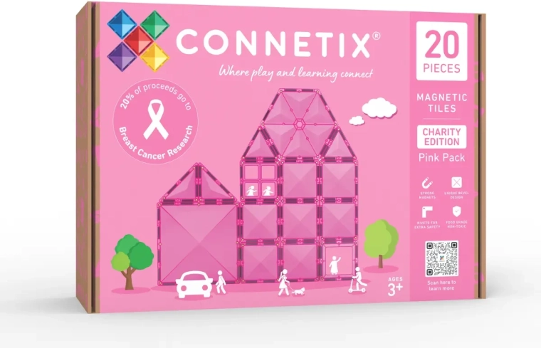Set caritabil roz Connetix cu piese magnetice – 20 de bucăți