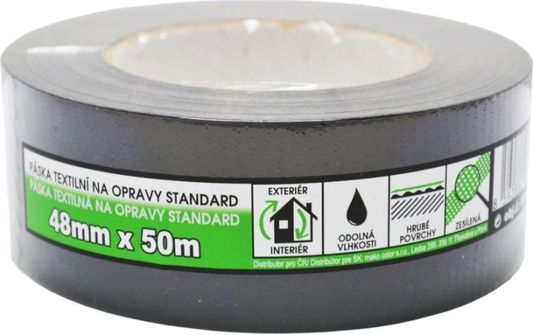 Bandă textilă de reparații 48 mm × 50 m, neagră