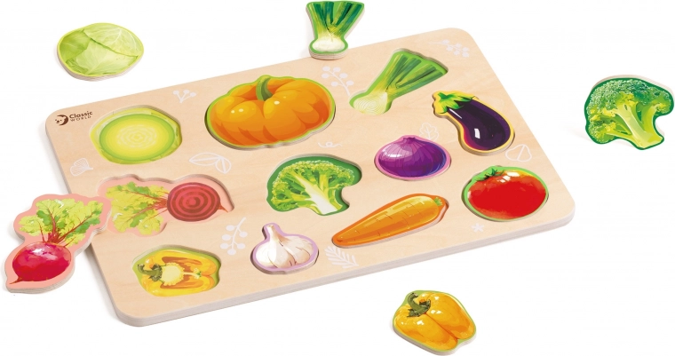 Puzzle montessori din lemn cu legume CLASSIC WORLD