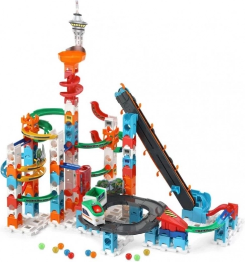 Pistă cu bile VTech Blesk – zgârie-nori cu trenuleț și lift