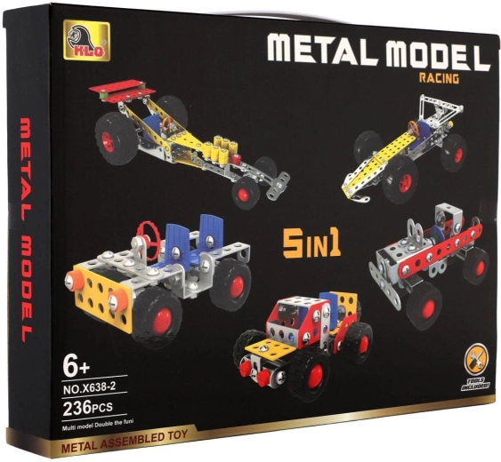 Set de construcție metalic 5‑în‑1 – mașini, 236 piese