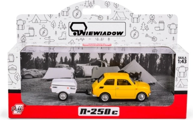 Fiat 126p cu remorcă galbenă scurtă Niewiad K-612