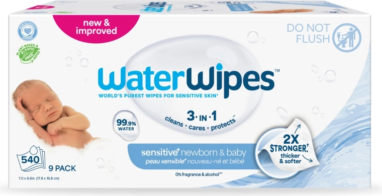 Șervețele umede WaterWipes pentru nou-născuți și copii 3 în 1, 9 × 60 buc.