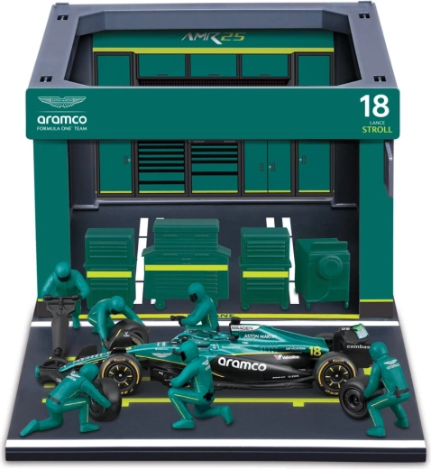 Bburago Formula Racing F1 set Pit Pass Aston Martin AMR25 2025 Lance Stroll 1:43