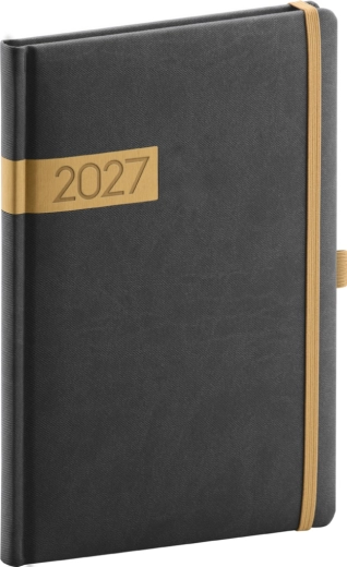Agendă săptămânală Notique Twill 2027 negru-auriu 15 × 21 cm