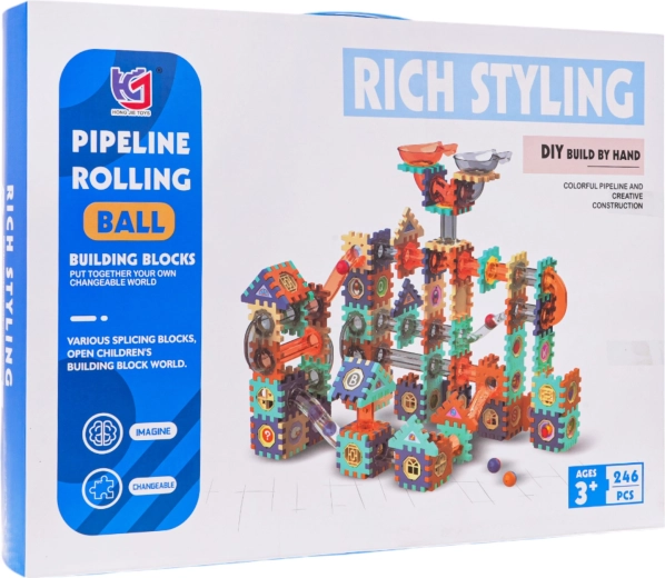 Set de construcție pistă cu bile, 246 piese