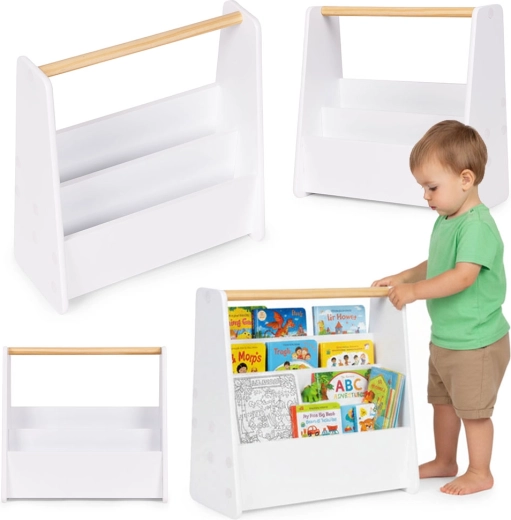 Bibliotecă pentru copii montessori, suport pentru cărți cu 3 niveluri, alb, ECOTOYS