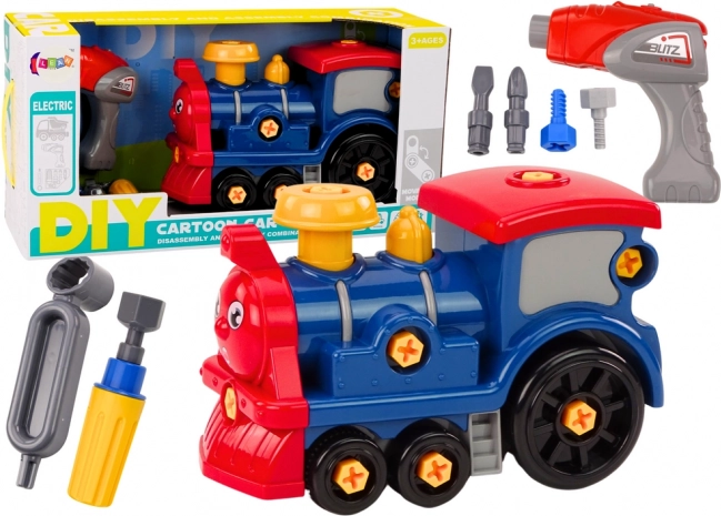 Locomotivă desenată DIY asamblabilă – albastru închis