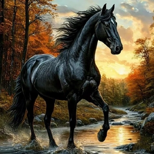Norimpex Pictură pe numere Cal negru în pârâu 40 × 50 cm
