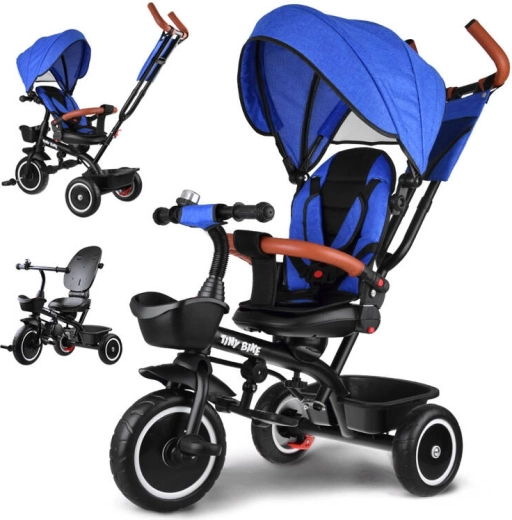 Tricicletă pentru copii 3‑în‑1 cu baldachin TINY BIKE – Albastru
