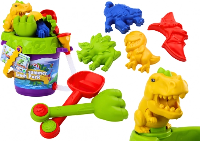 Set de nisip pentru copii Dinozauri – găletușă cu duș, stropitoare și forme
