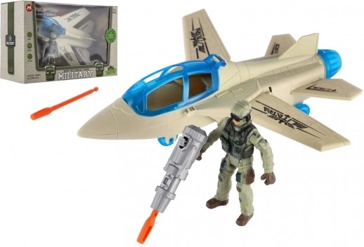 Set militar avion de vânătoare și soldat cu accesorii, set de joacă din plastic
