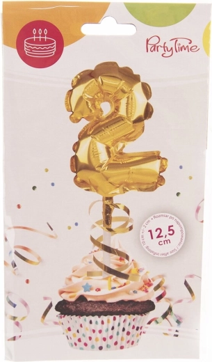 Balon din folie numărul 2, auriu, topper pentru tort, 12,5 cm